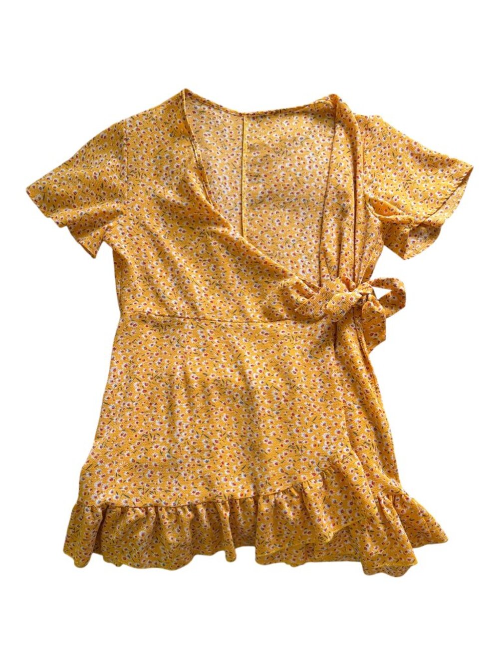 Pact Yellow Floral Wrap Mini Dress XL